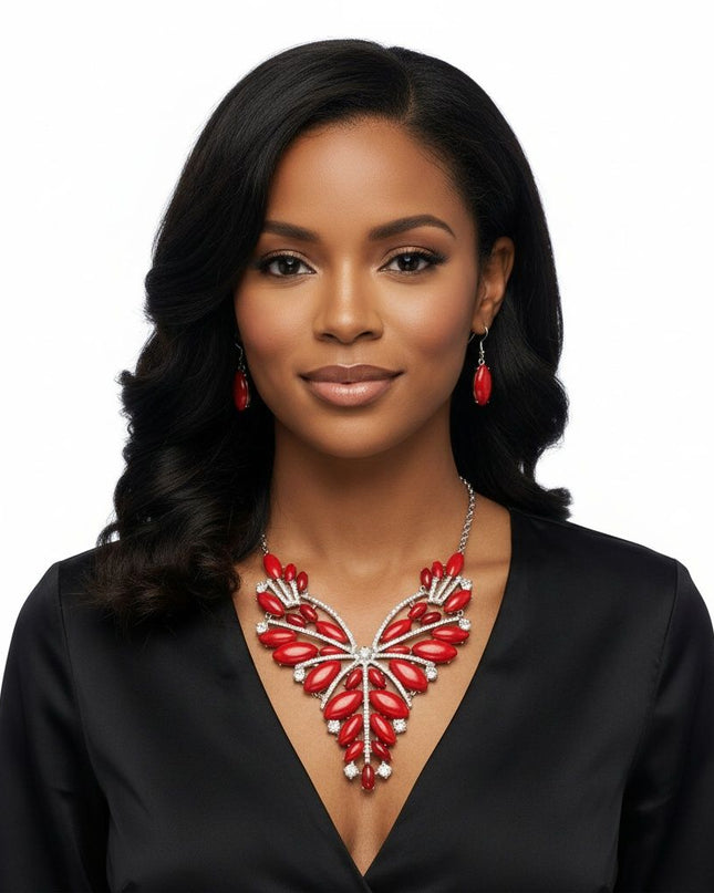 Bib Regal Tribal Red Cracked Marquise Necklace