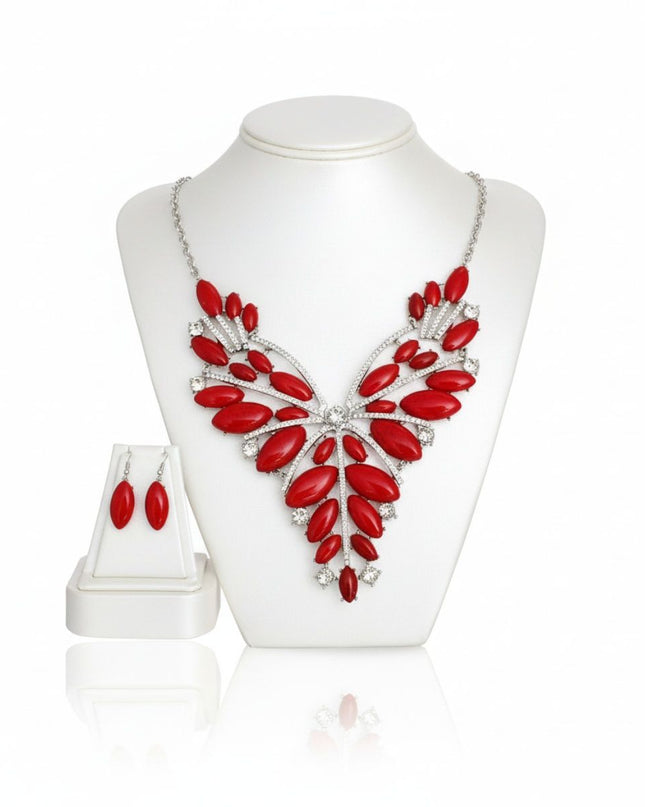 Bib Regal Tribal Red Cracked Marquise Necklace