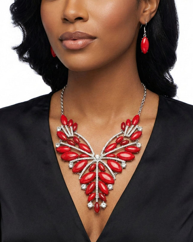 Bib Regal Tribal Red Cracked Marquise Necklace