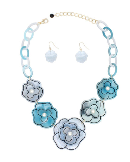 Collar 3D Blue Outlined Flower Necklace Women