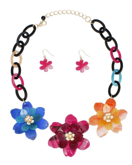 Collar Marbled Multicolor Links 3D Flower Necklace