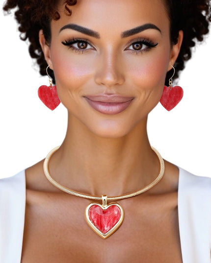 Pendant Gold Omega Chain Red Heart Set for Women