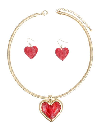 Pendant Gold Omega Chain Red Heart Set for Women