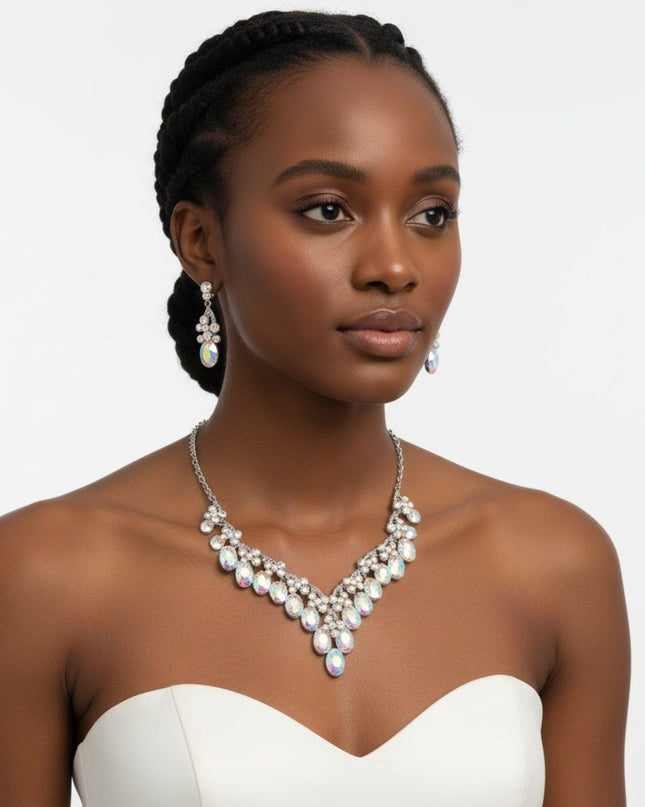 Collar Dramatic Silver Oval Aurbo Crystal Necklace
