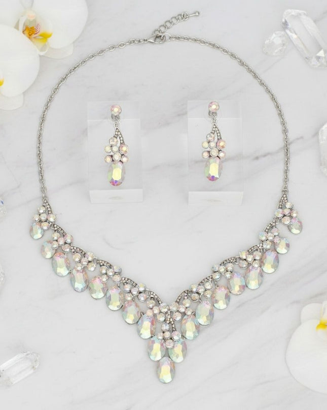 Collar Dramatic Silver Oval Aurbo Crystal Necklace