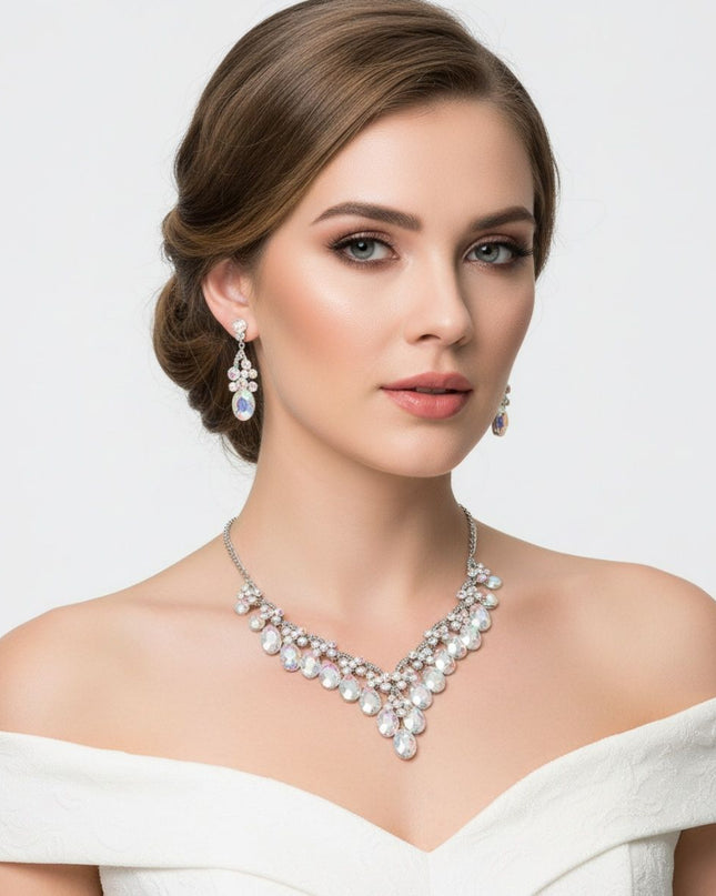 Collar Dramatic Silver Oval Aurbo Crystal Necklace