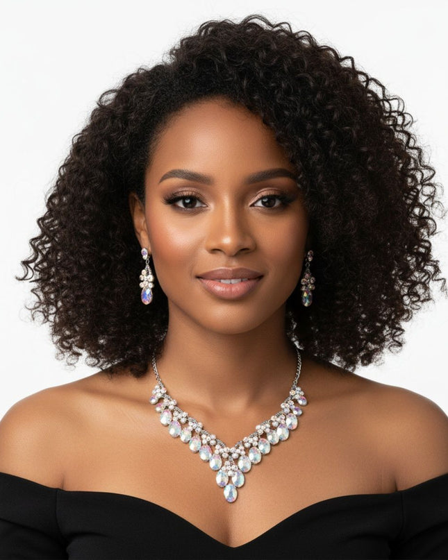 Collar Dramatic Silver Oval Aurbo Crystal Necklace