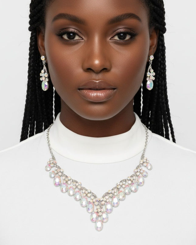 Collar Dramatic Silver Oval Aurbo Crystal Necklace
