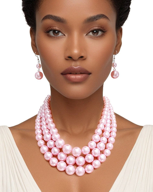 Pearl Necklace Pretty in Pink 3 Strand Set Women