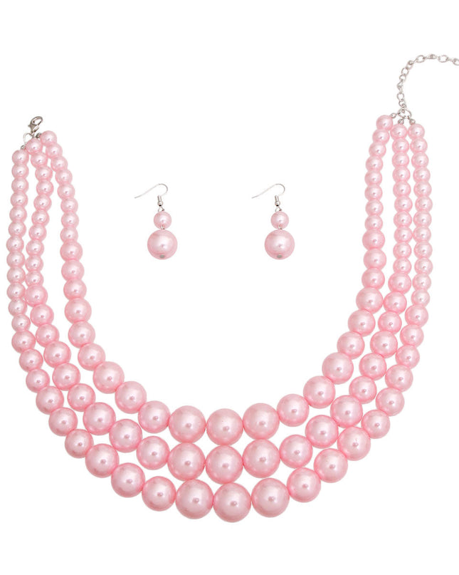 Pearl Necklace Pretty in Pink 3 Strand Set Women