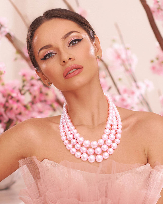 Pearl Necklace Pretty in Pink 3 Strand Set Women