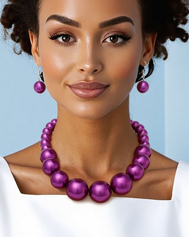 Pearl Purple Graduated Single Strand Necklace Set