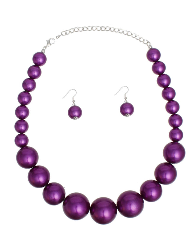 Pearl Purple Graduated Single Strand Necklace Set