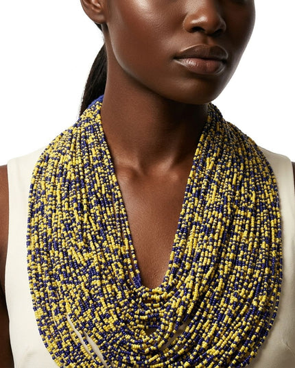 SGRHO Mixed Blue & Yellow 100 Strand Bead Necklace