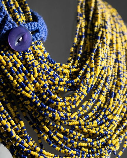 SGRHO Mixed Blue & Yellow 100 Strand Bead Necklace