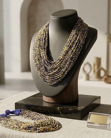 SGRHO Mixed Blue & Yellow 100 Strand Bead Necklace