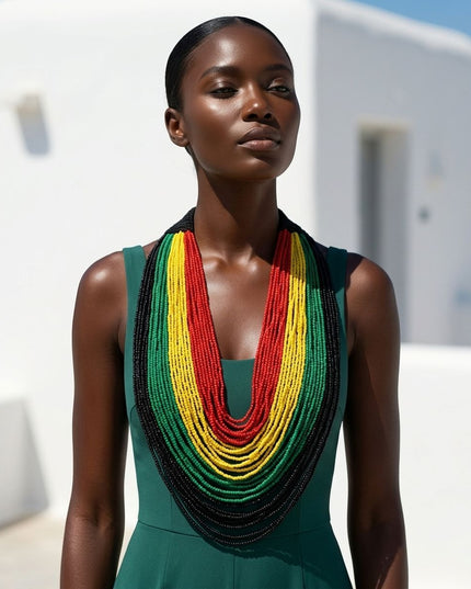 Pan-African Flag Colorblock 100 Strand Necklace