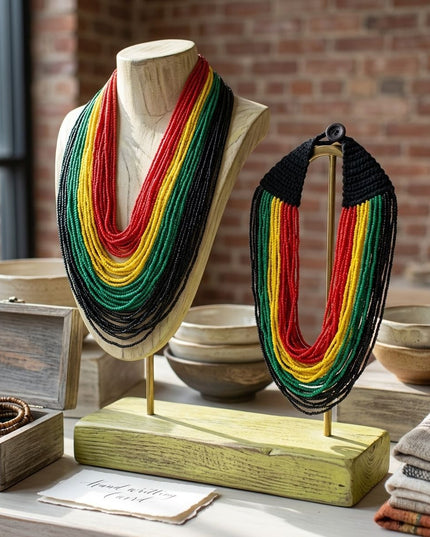 Pan-African Flag Colorblock 100 Strand Necklace