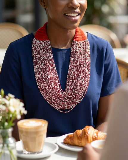 DST Mixed Deep Red White 100 Strand Bead Necklace