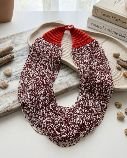 DST Mixed Deep Red White 100 Strand Bead Necklace
