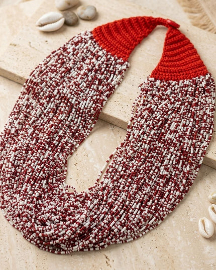 DST Mixed Deep Red White 100 Strand Bead Necklace