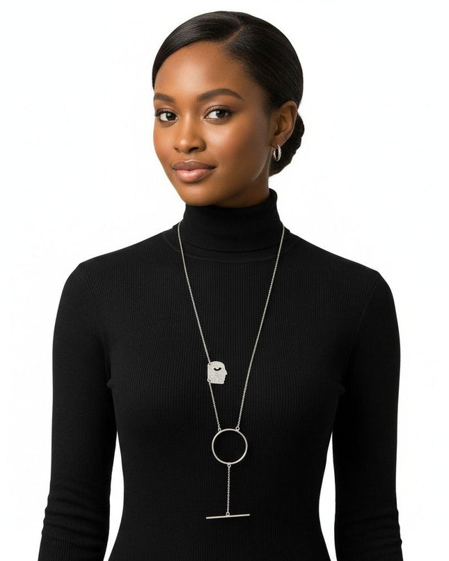 Silver Brass Face Pendant Necklace