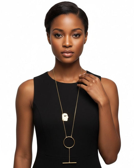 Gold Brass Face Pendant Necklace