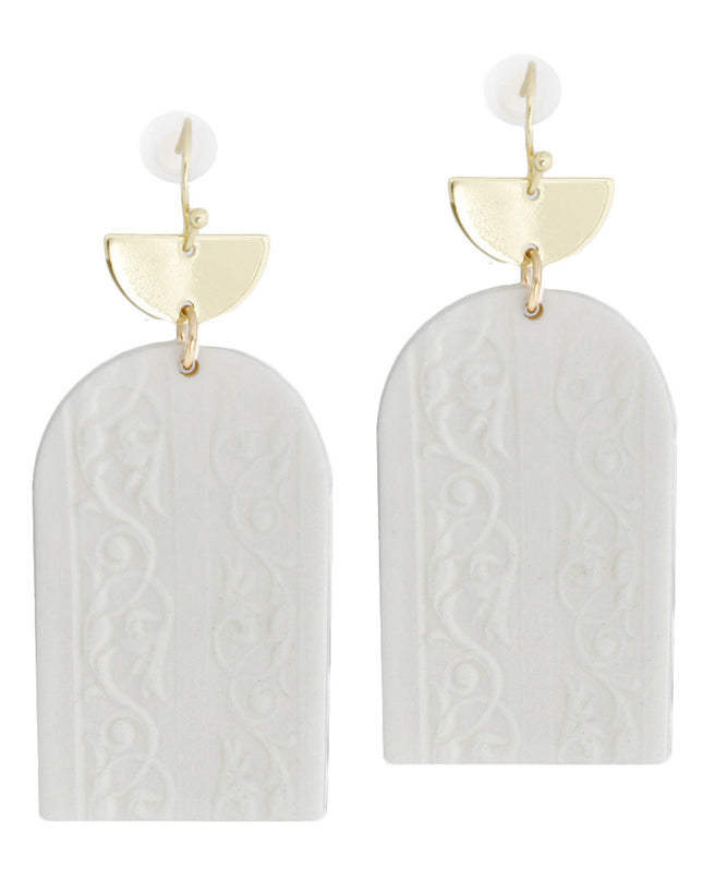 White Floral Bridal Earrings - Clay