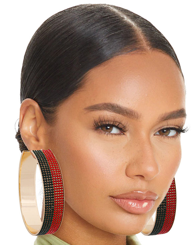 Red Green Stripe Wide Metal Hoops