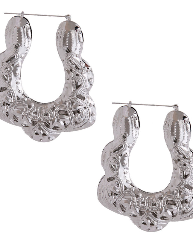 Trapezoid Silver Filigree Hoops