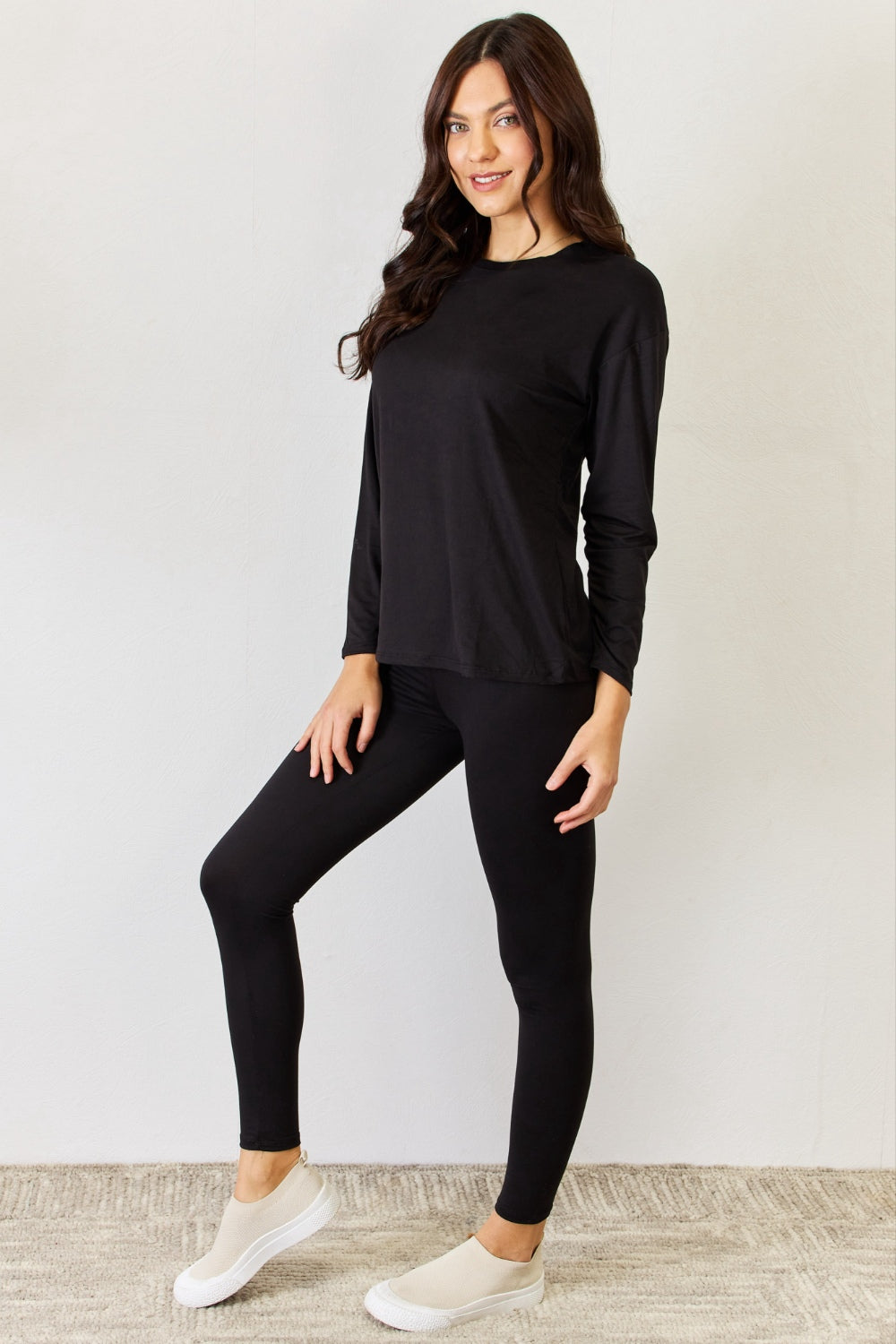 Round Neck Long Sleeve T-Shirt and Leggings Set