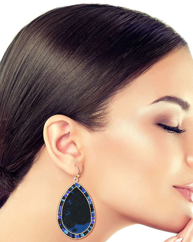 Blue Genuine Leather Bead Earrings