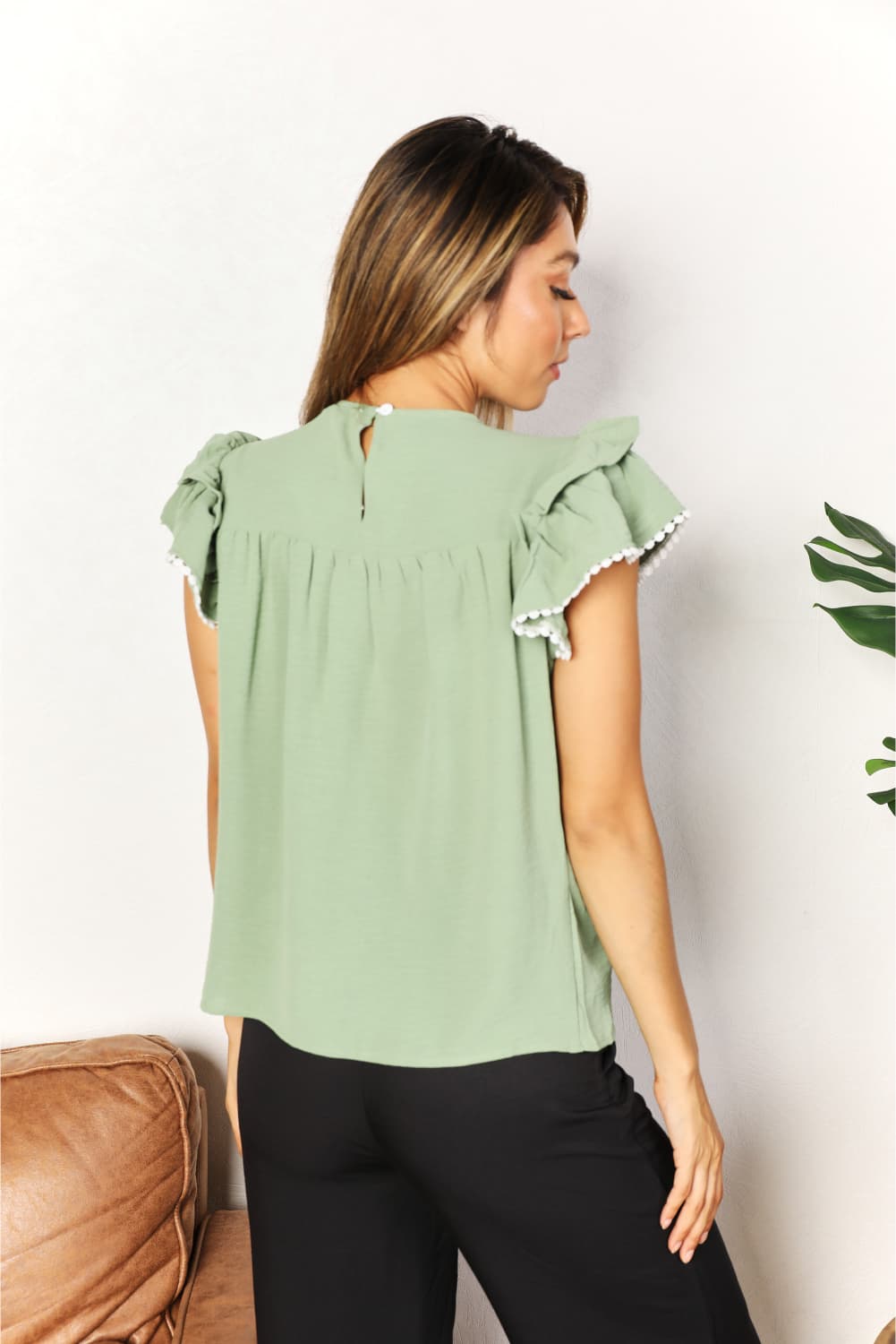 Pleated Detail Flutter Sleeve Blouse