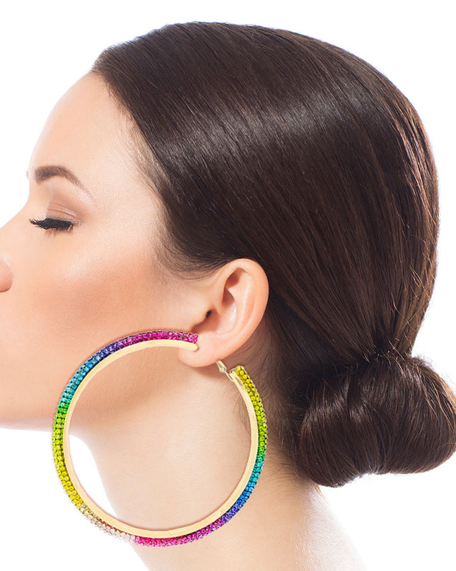 Rainbow Rhinestone Hoops