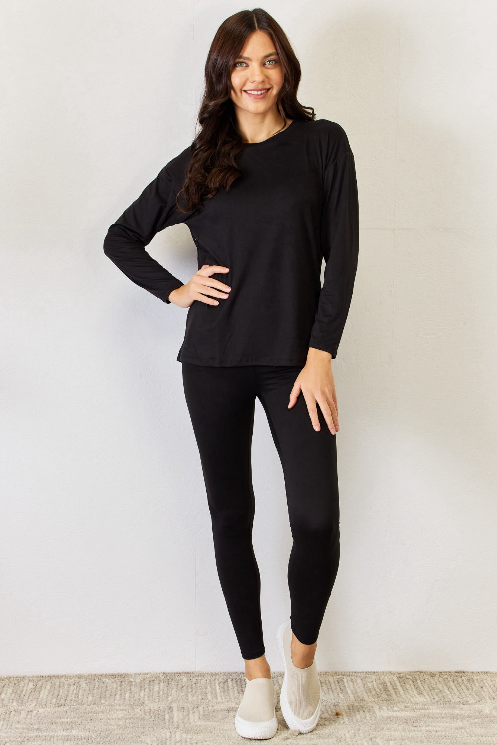 Round Neck Long Sleeve T-Shirt and Leggings Set