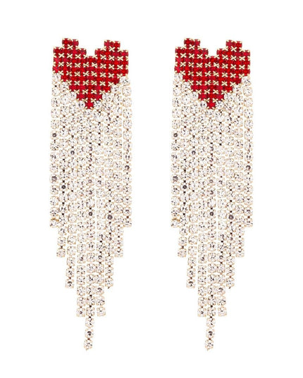 Red and Gold Heart Fringe Earrings