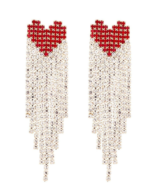 Red and Gold Heart Fringe Earrings