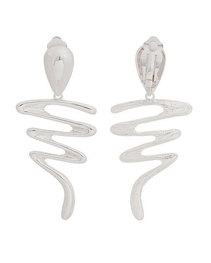 Clip On Large Silver Squiggle Earrings for Women
