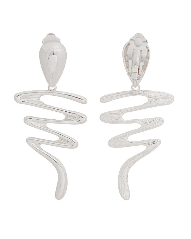 Clip On Large Silver Squiggle Earrings for Women