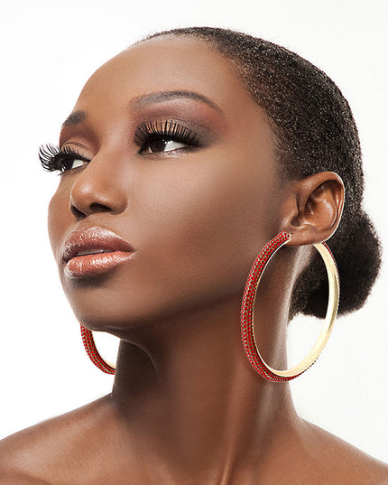 Red Gold Rhinestone Tube Hoops