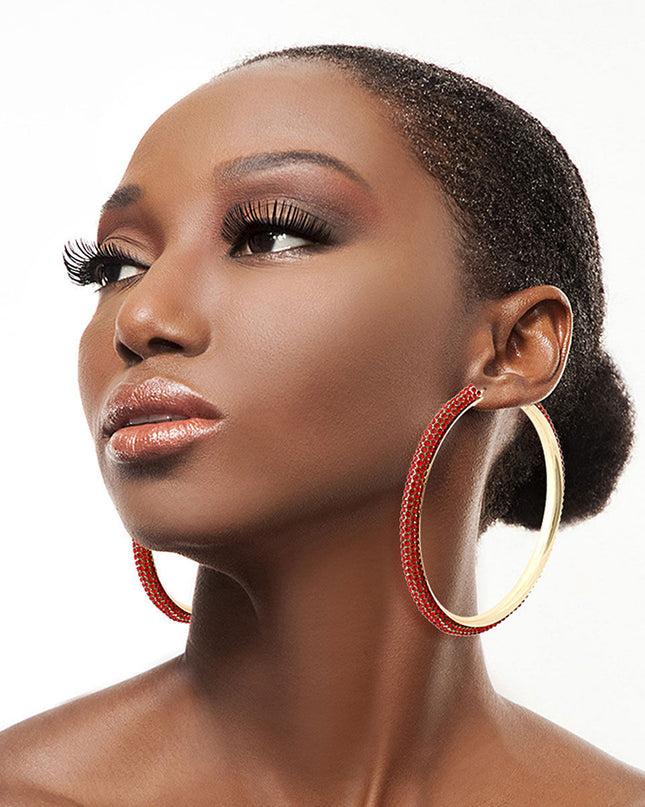 Red Gold Rhinestone Tube Hoops