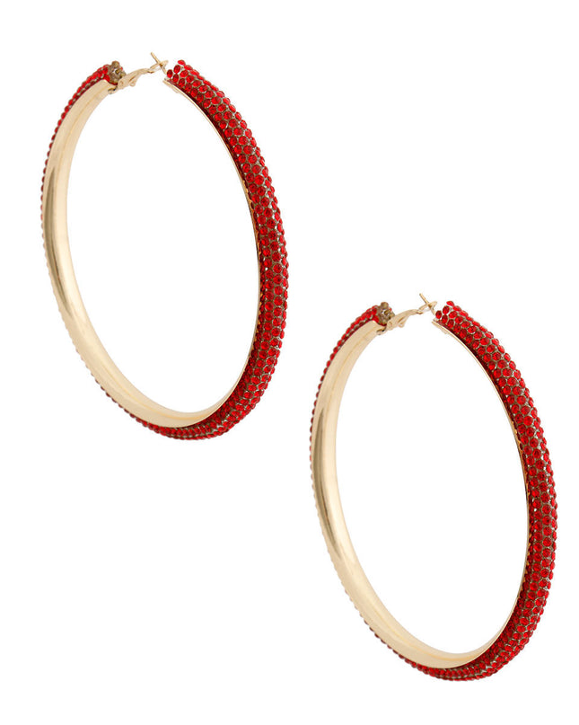 Red Gold Rhinestone Tube Hoops