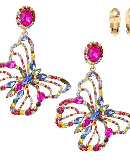 XLarge Multi Stone Butterfly Clip-On Earrings