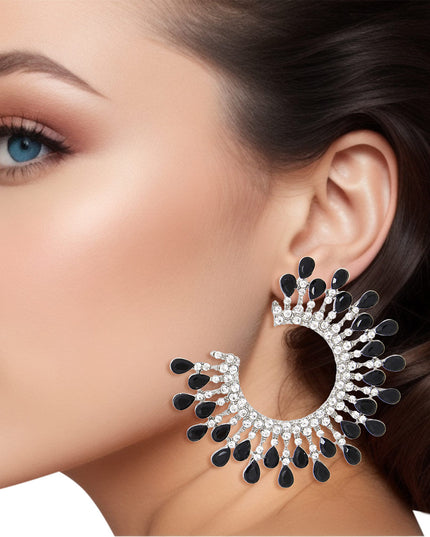 Stud Medium Black C Shape Stone Earrings for Women