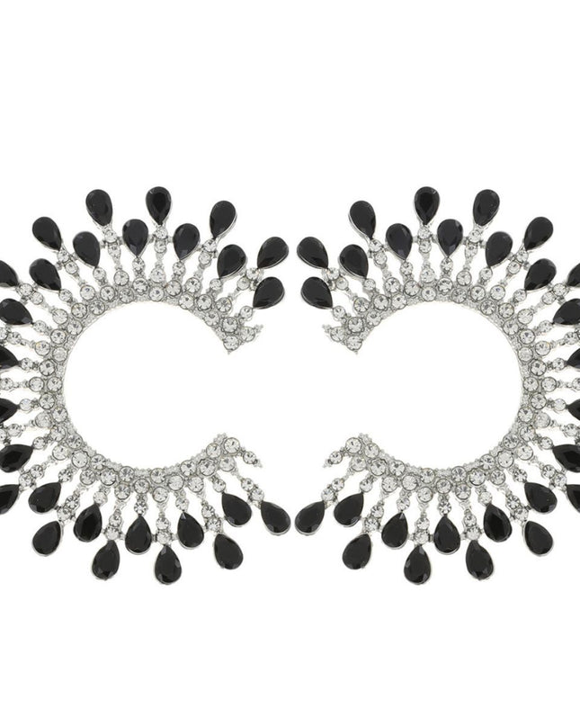 Stud Medium Black C Shape Stone Earrings for Women