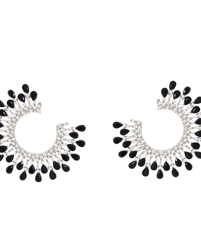 Stud Medium Black C Shape Stone Earrings for Women