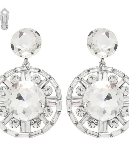 Clip On Large Silver Crystal Round Drop Earrings