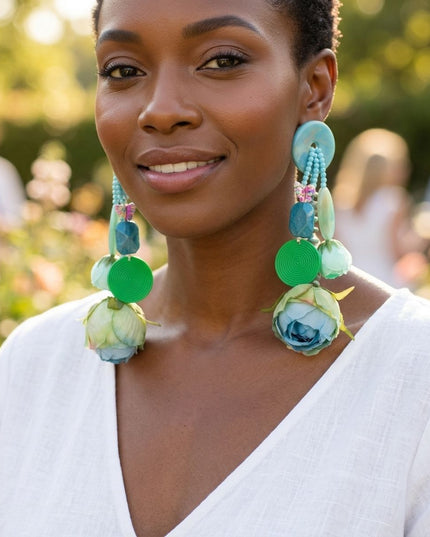 Turquoise Oversized Flower Butterfly Drop Earrings