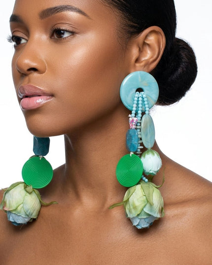 Turquoise Oversized Flower Butterfly Drop Earrings
