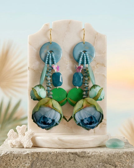 Turquoise Oversized Flower Butterfly Drop Earrings